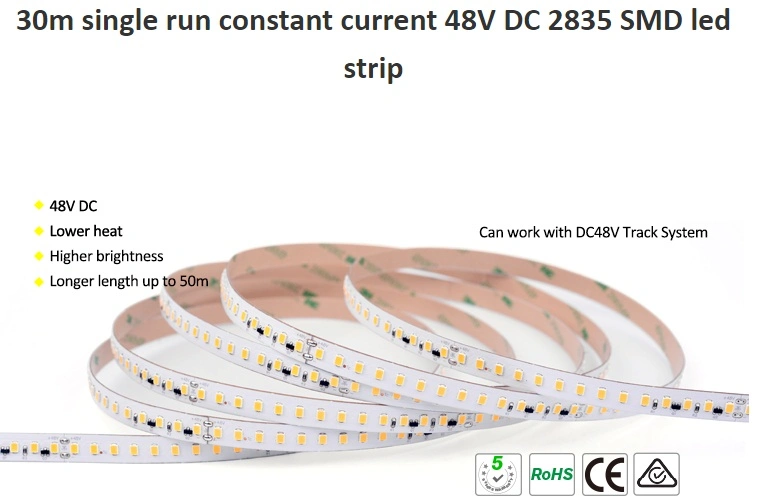 5 Years Warranty 48V 2835 10m/20m/30m/50m Constant Current LED Strip Light for Project